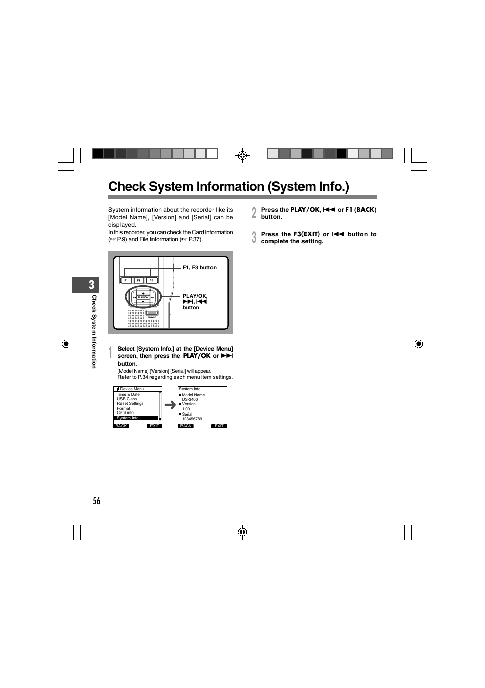 Check system information (system info.) | Olympus DS-3400 User Manual | Page 56 / 76