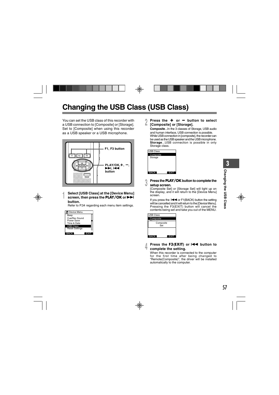 Changing the usb class (usb class) | Olympus DS-3400 User Manual | Page 57 / 76