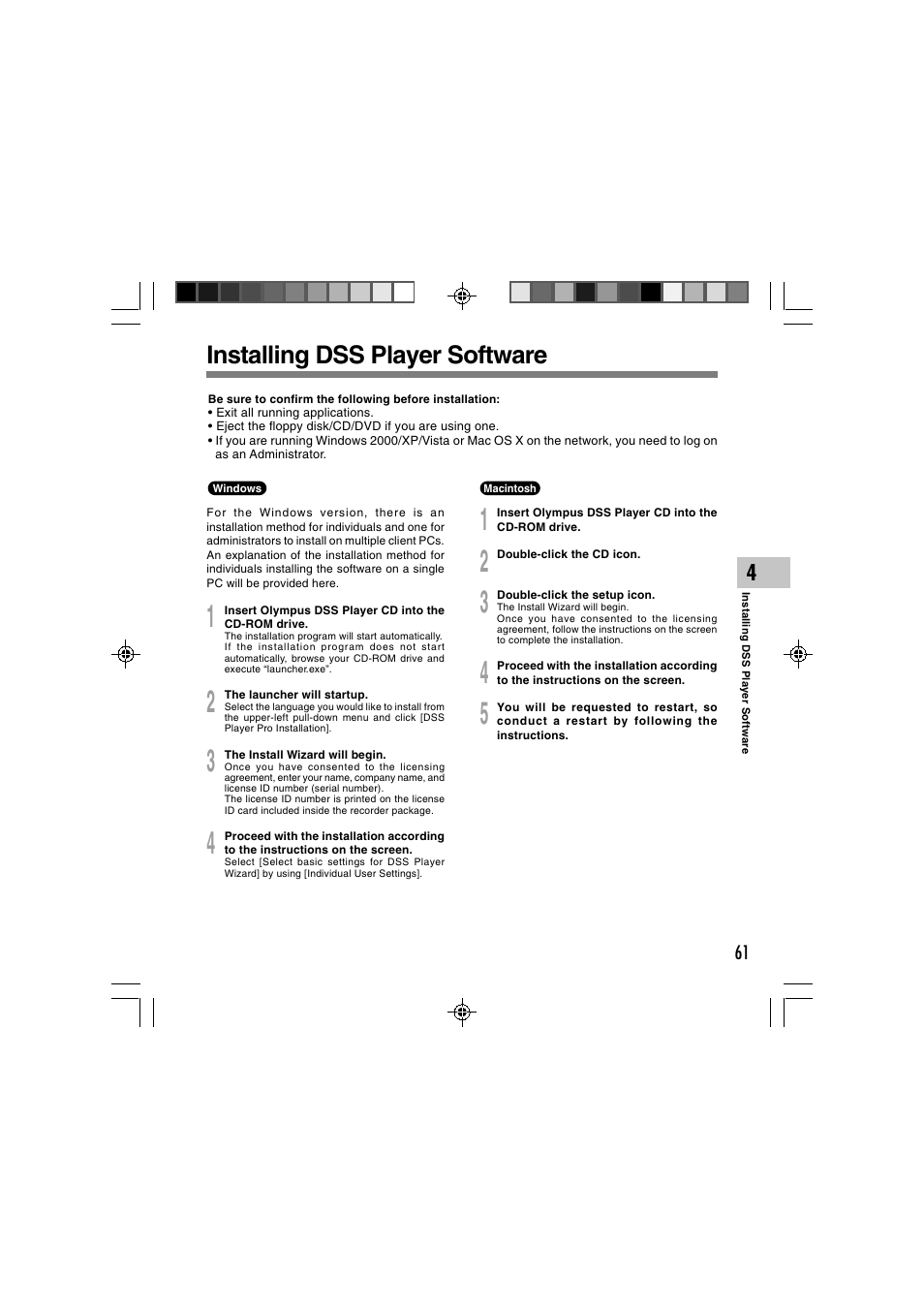 Installing dss player software | Olympus DS-3400 User Manual | Page 61 / 76