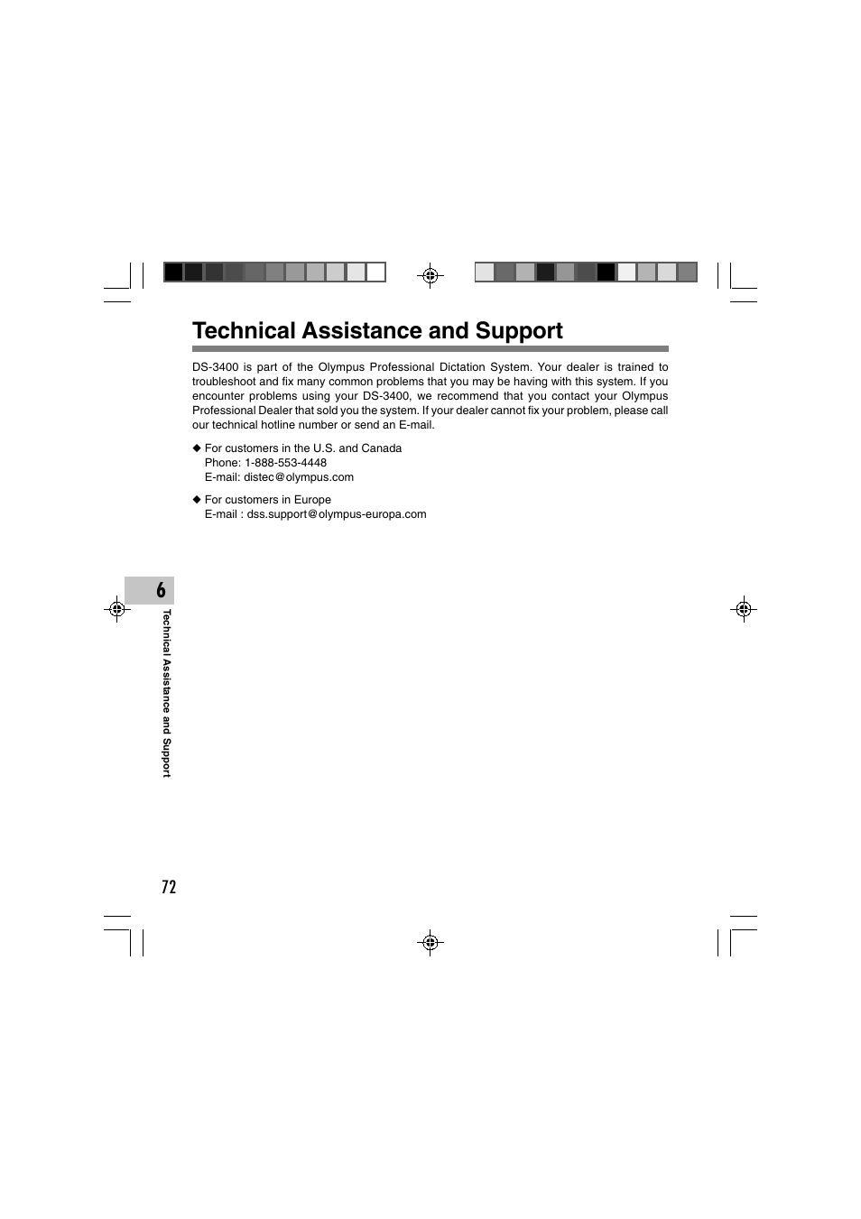 Technical assistance and support | Olympus DS-3400 User Manual | Page 72 / 76