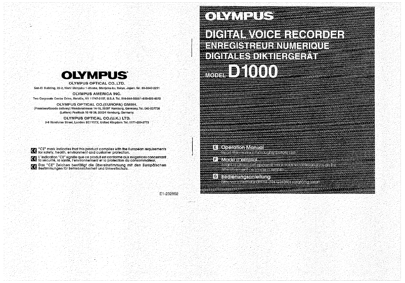 Olympus D-1000 Digital Voice Recorder User Manual | 44 pages