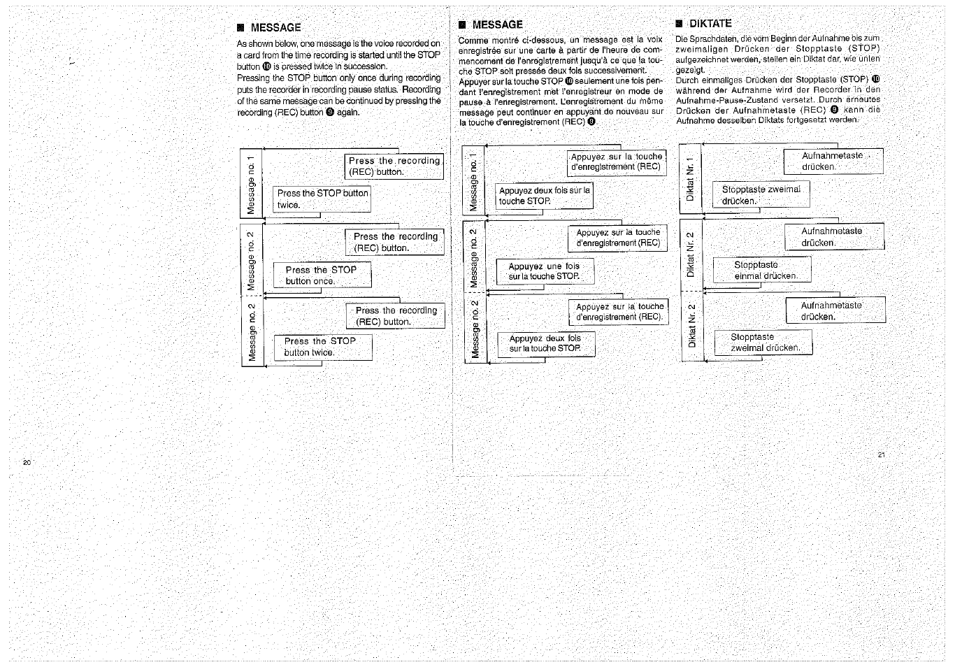H message, Message, H diktate | Messages, Diktate | Olympus D-1000 Digital Voice Recorder User Manual | Page 11 / 44