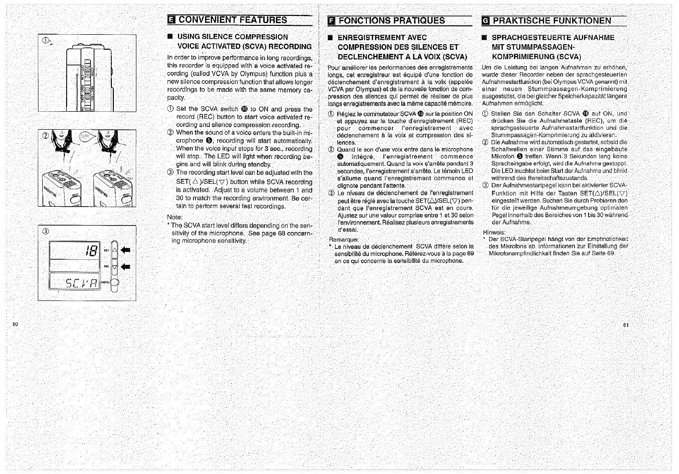 Ü convenient features, H fonctions pratiques, El praktische funktionen | B enregistrement avec, Enregistrement (rec) | Olympus D-1000 Digital Voice Recorder User Manual | Page 31 / 44