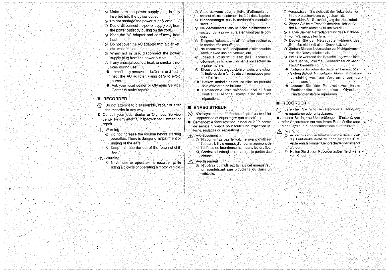 H recorder, Enregistreur, Recorder | Olympus D-1000 Digital Voice Recorder User Manual | Page 4 / 44