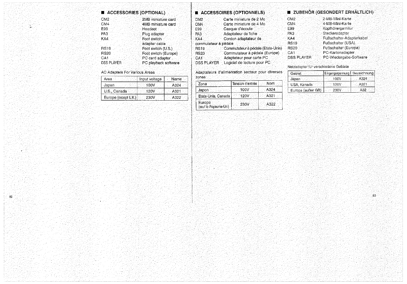 Accessories (optional), И accessoires (optionnels), Zubehör (gesondert erhältlich) | Olympus D-1000 Digital Voice Recorder User Manual | Page 42 / 44