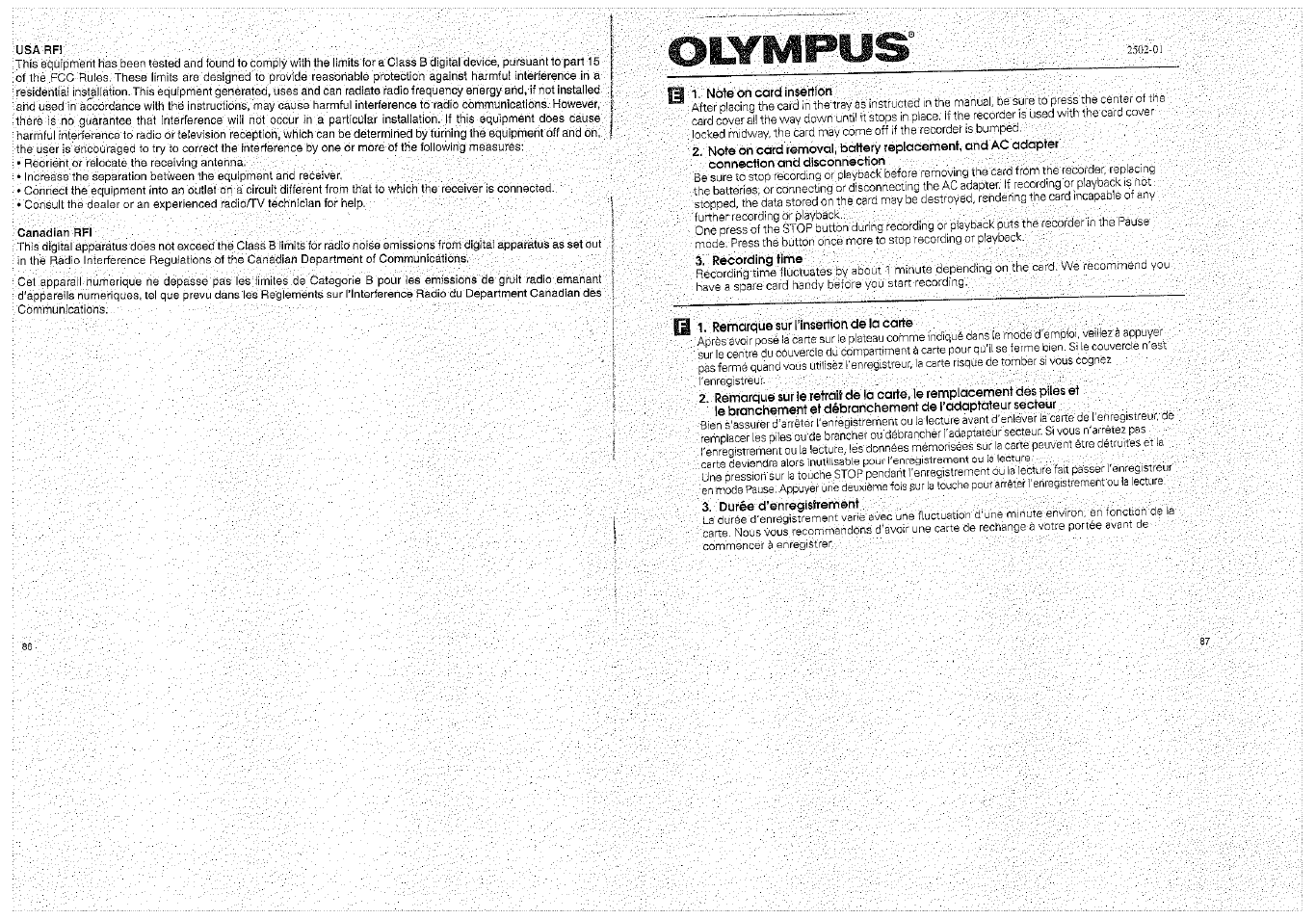 Olympus | Olympus D-1000 Digital Voice Recorder User Manual | Page 44 / 44