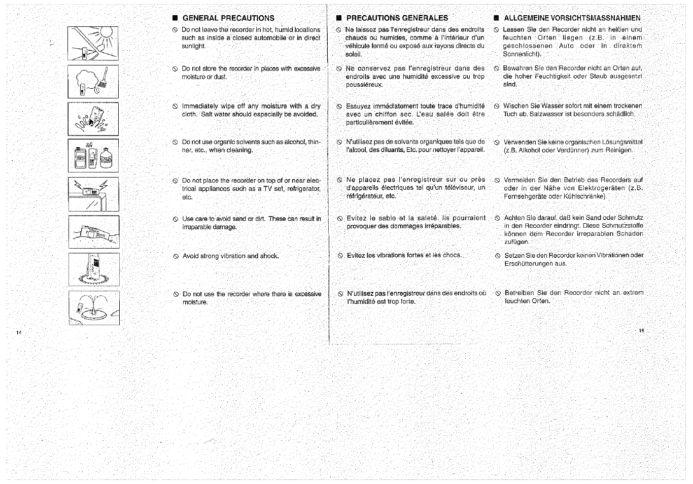 General precautions, Precautions generales, Allgemeine vorsichtsmassnahmen | Olympus D-1000 Digital Voice Recorder User Manual | Page 8 / 44