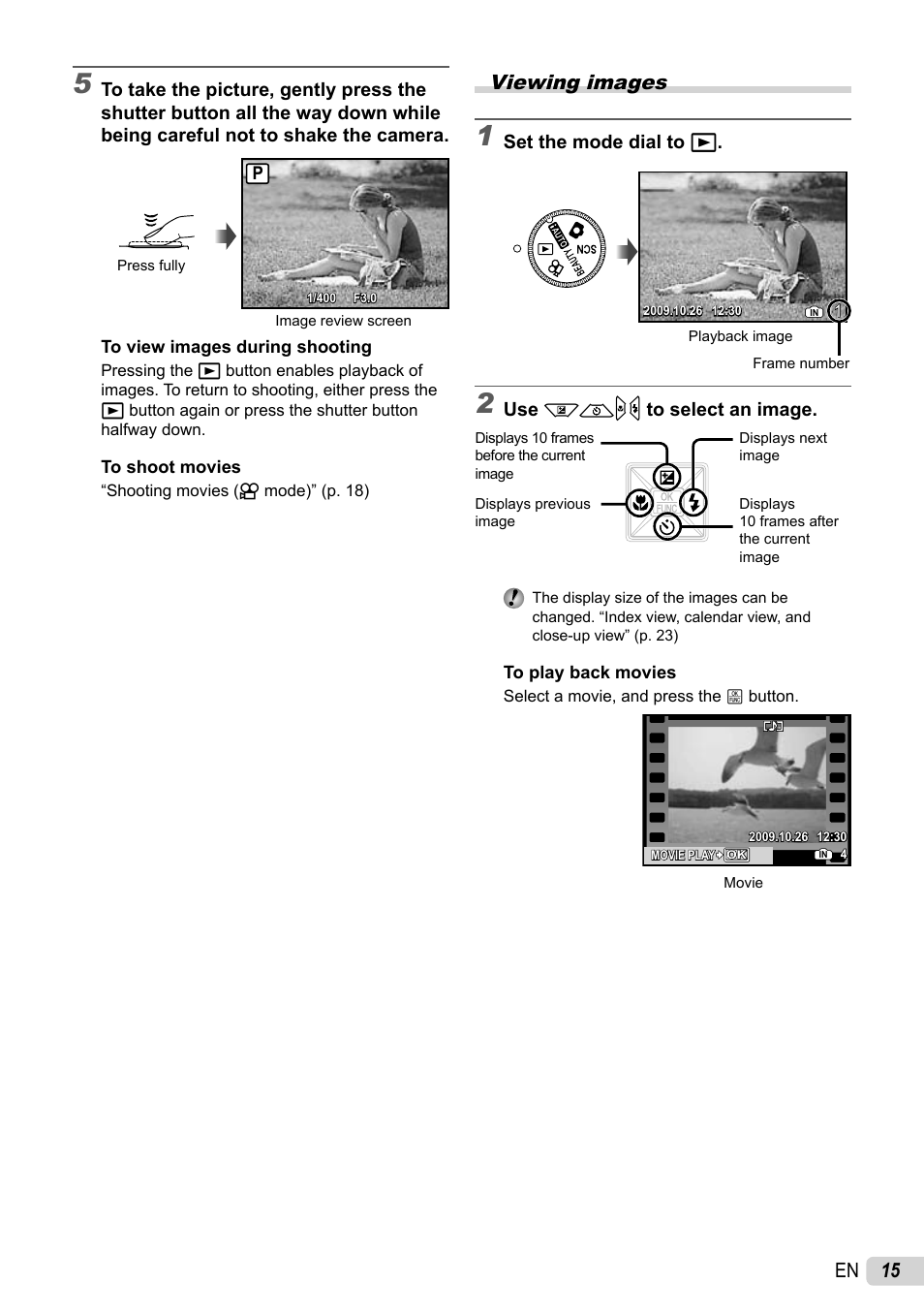 15 en, Viewing images | Olympus STYLUS 7010 User Manual | Page 15 / 72