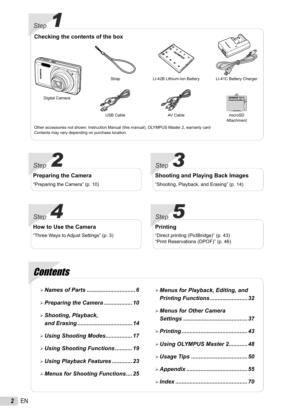 Olympus STYLUS 7010 User Manual | Page 2 / 72