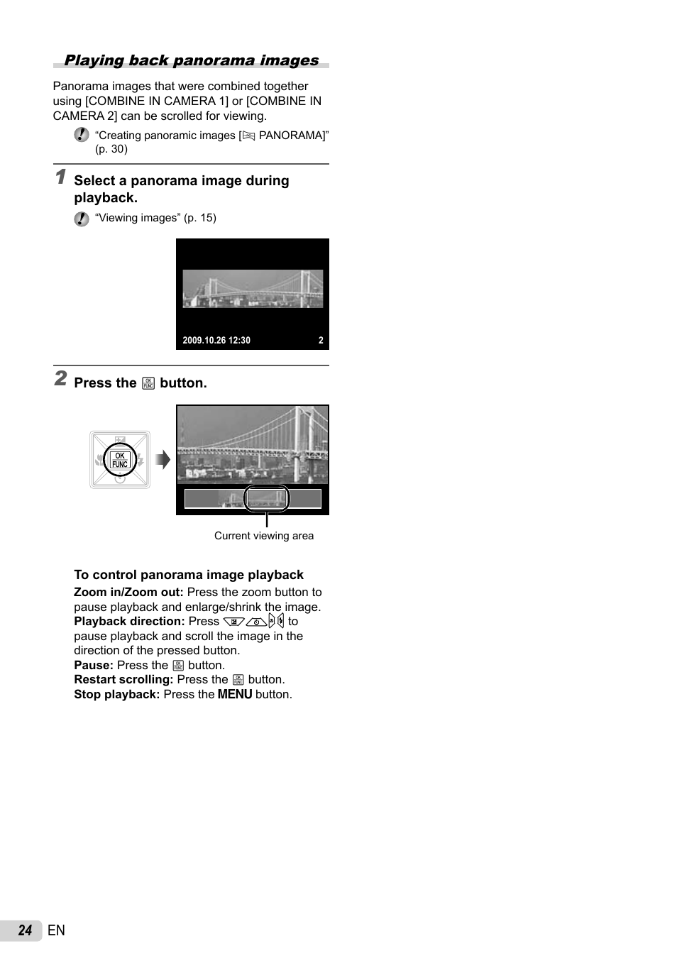 24 en playing back panorama images | Olympus STYLUS 7010 User Manual | Page 24 / 72