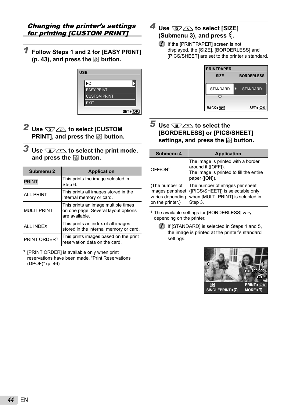 Use kl to select [size] (submenu 3), and press n | Olympus STYLUS 7010 User Manual | Page 44 / 72