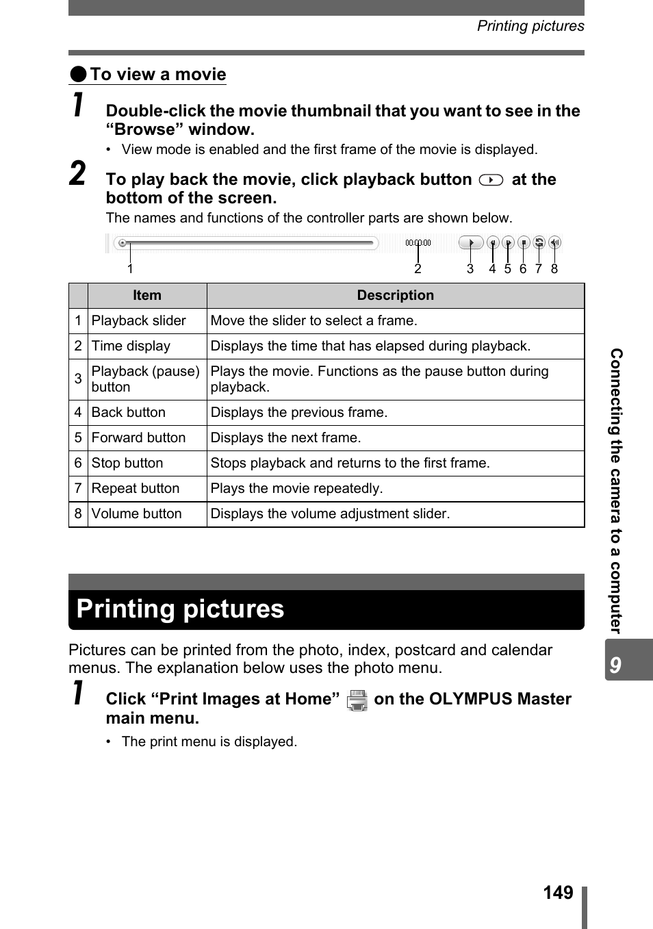 Printing pictures | Olympus SP-320 User Manual | Page 149 / 191