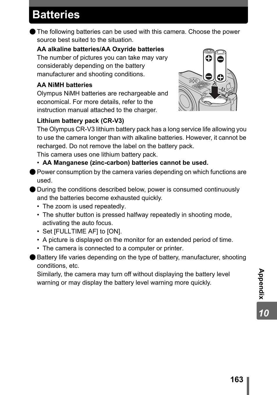Batteries | Olympus SP-320 User Manual | Page 163 / 191