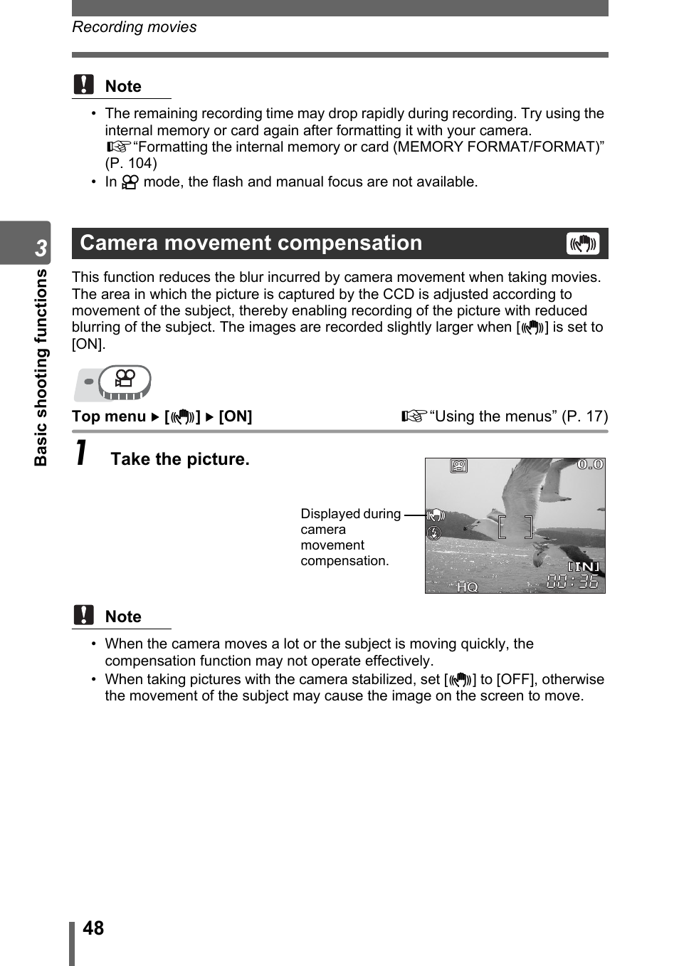 Camera movement compensation, Gp. 48 | Olympus SP-320 User Manual | Page 48 / 191