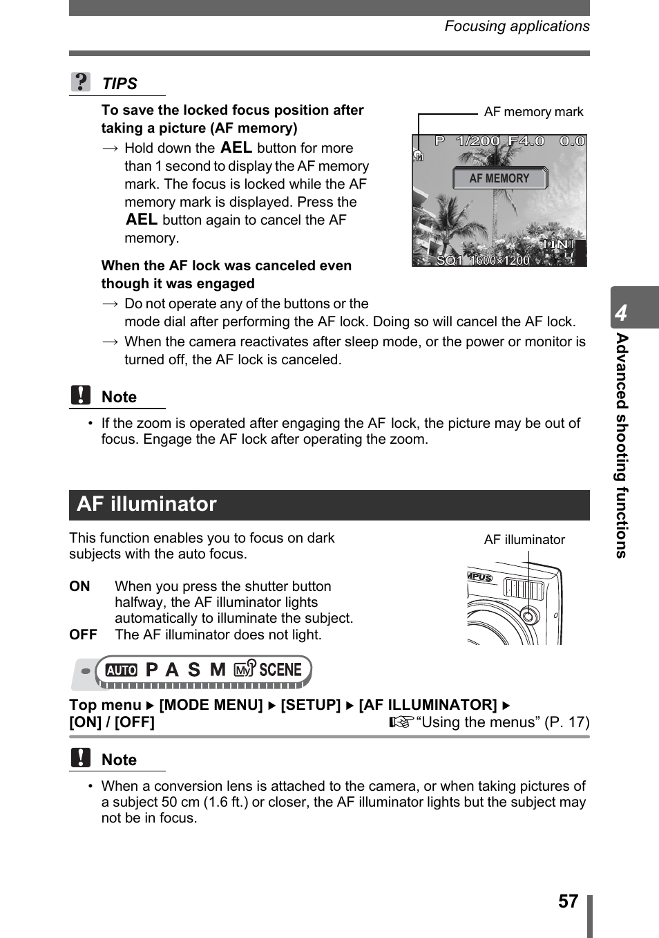 Af illuminator | Olympus SP-320 User Manual | Page 57 / 191