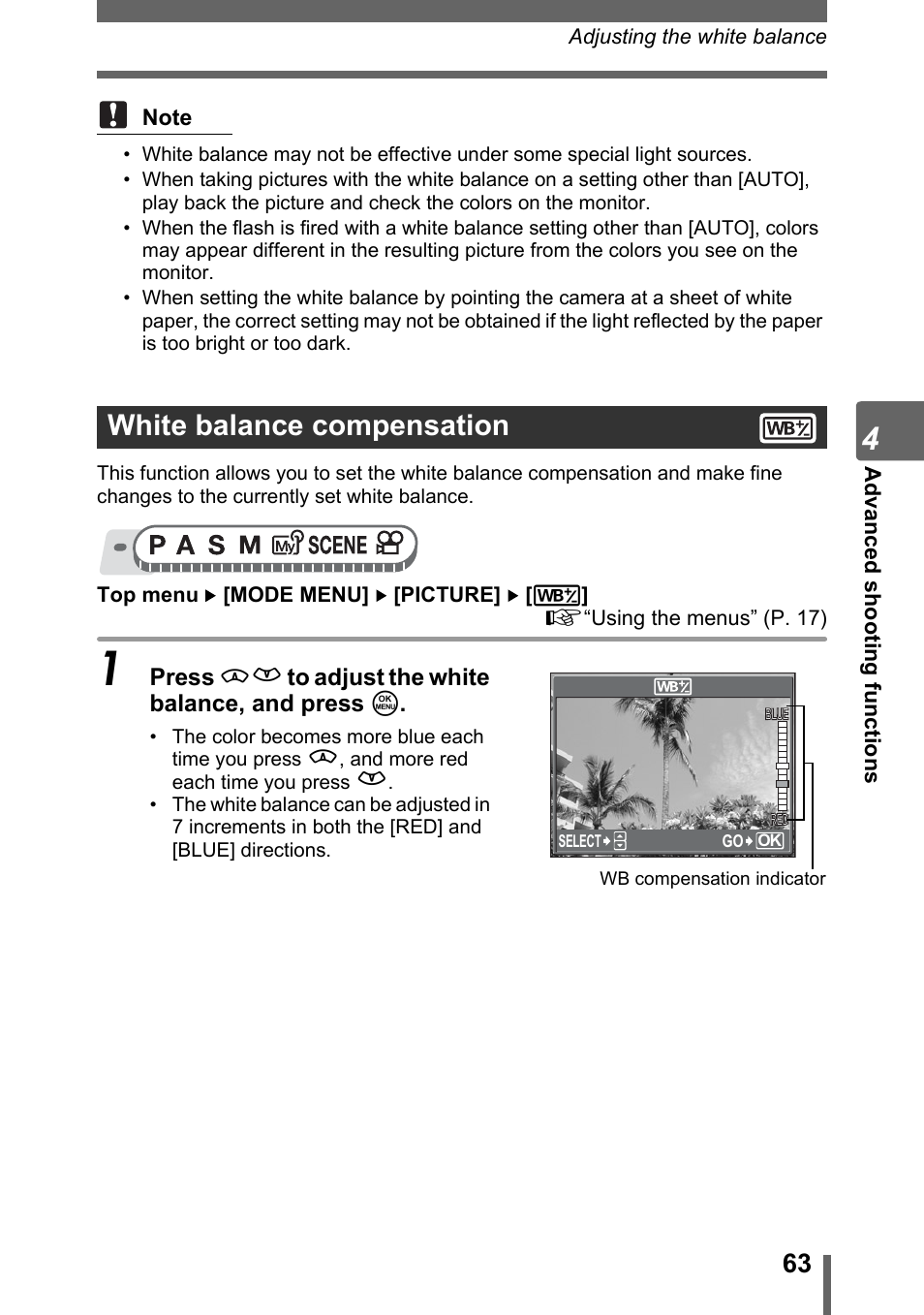 White balance compensation | Olympus SP-320 User Manual | Page 63 / 191