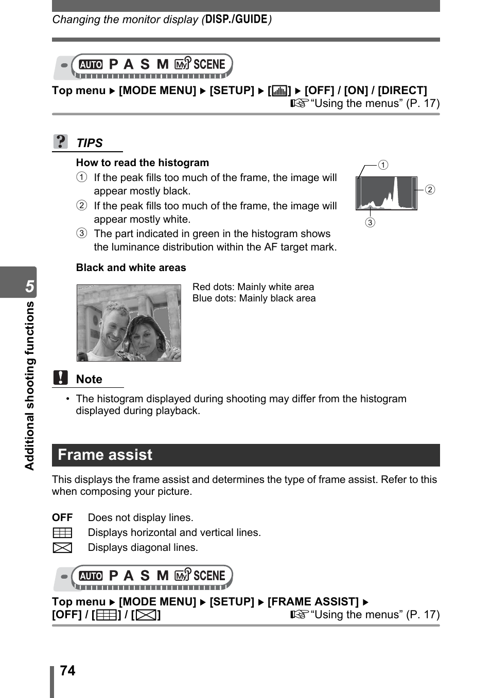 Frame assist | Olympus SP-320 User Manual | Page 74 / 191
