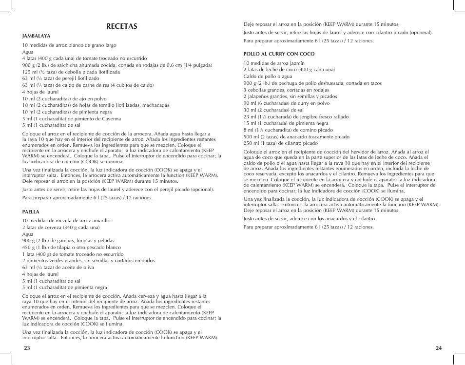 Recetas | Applica RC6438 User Manual | Page 13 / 25