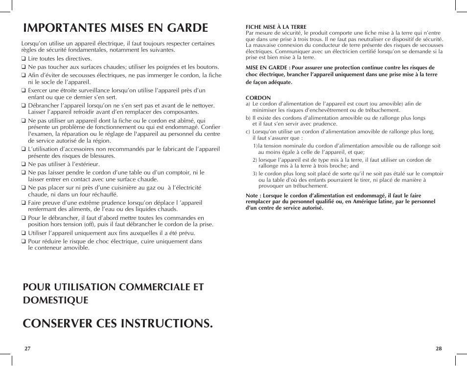 Pour utilisation commerciale et domestique | Applica RC6438 User Manual | Page 15 / 25