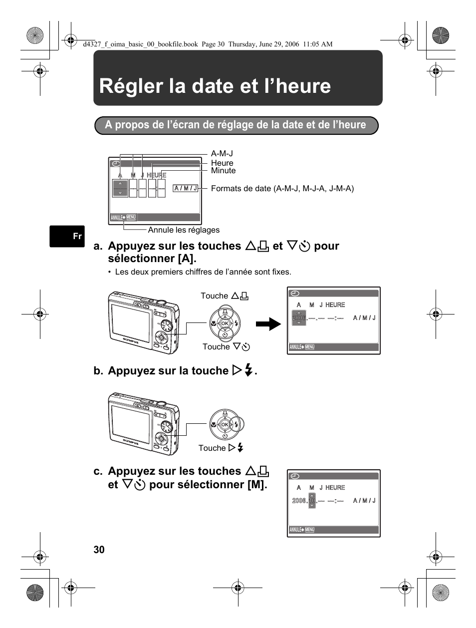 Régler la date et l’heure | Olympus FE-190 User Manual | Page 30 / 100