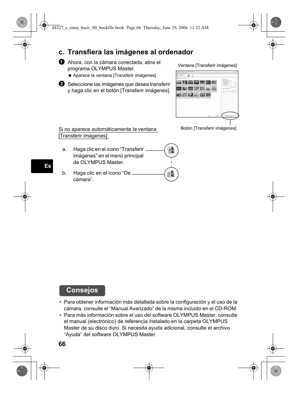 C. transfiera las imágenes al ordenador, Consejos | Olympus FE-190 User Manual | Page 66 / 100