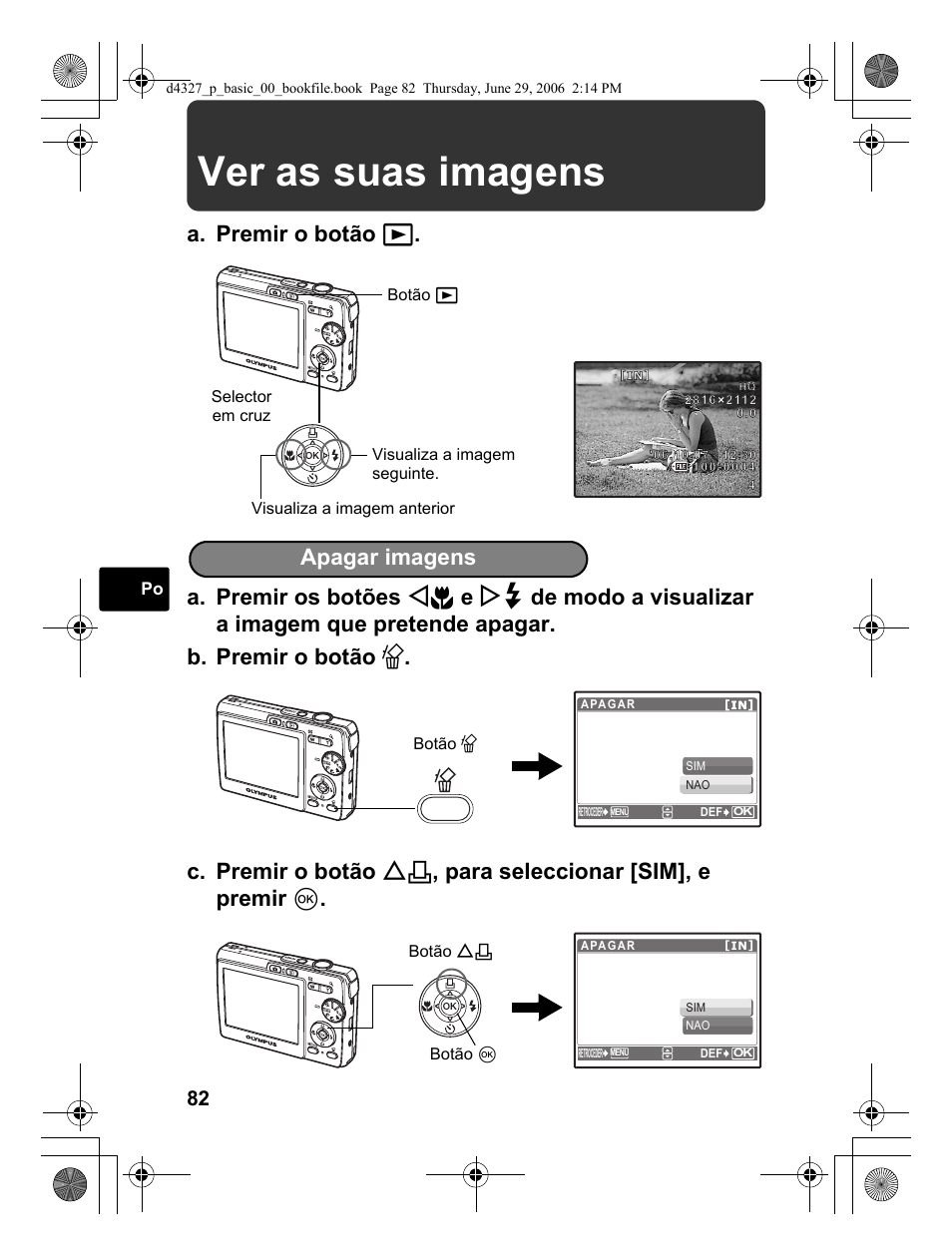 Ver as suas imagens, Apagar imagens | Olympus FE-190 User Manual | Page 82 / 100