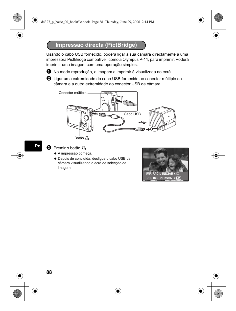 Impressão directa (pictbridge) | Olympus FE-190 User Manual | Page 88 / 100
