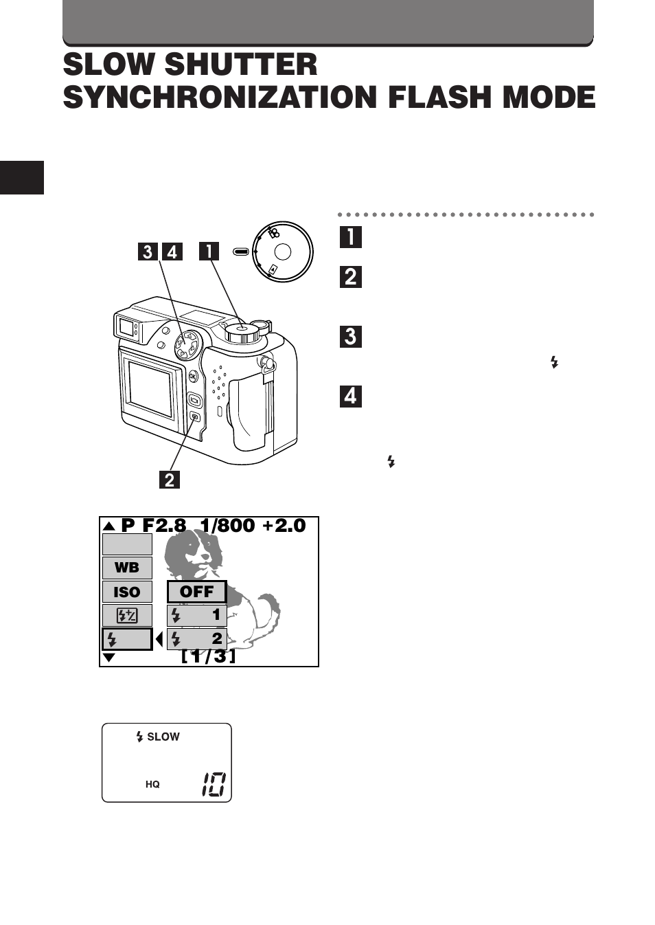 Slow shutter synchronization flash mode | Olympus C-3000 Zoom User Manual | Page 13 / 75