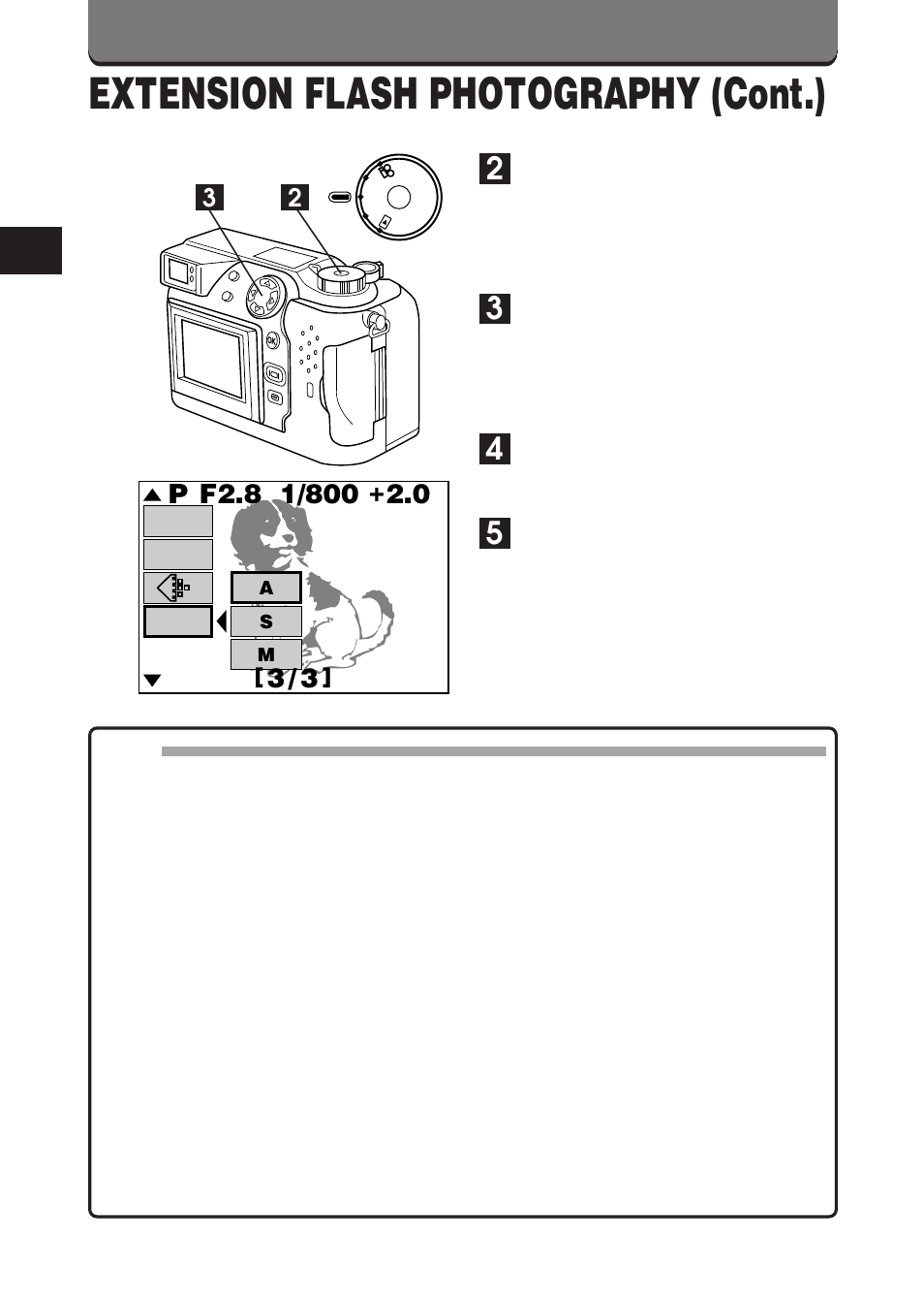 Extension flash photography (cont.) | Olympus C-3000 Zoom User Manual | Page 19 / 75