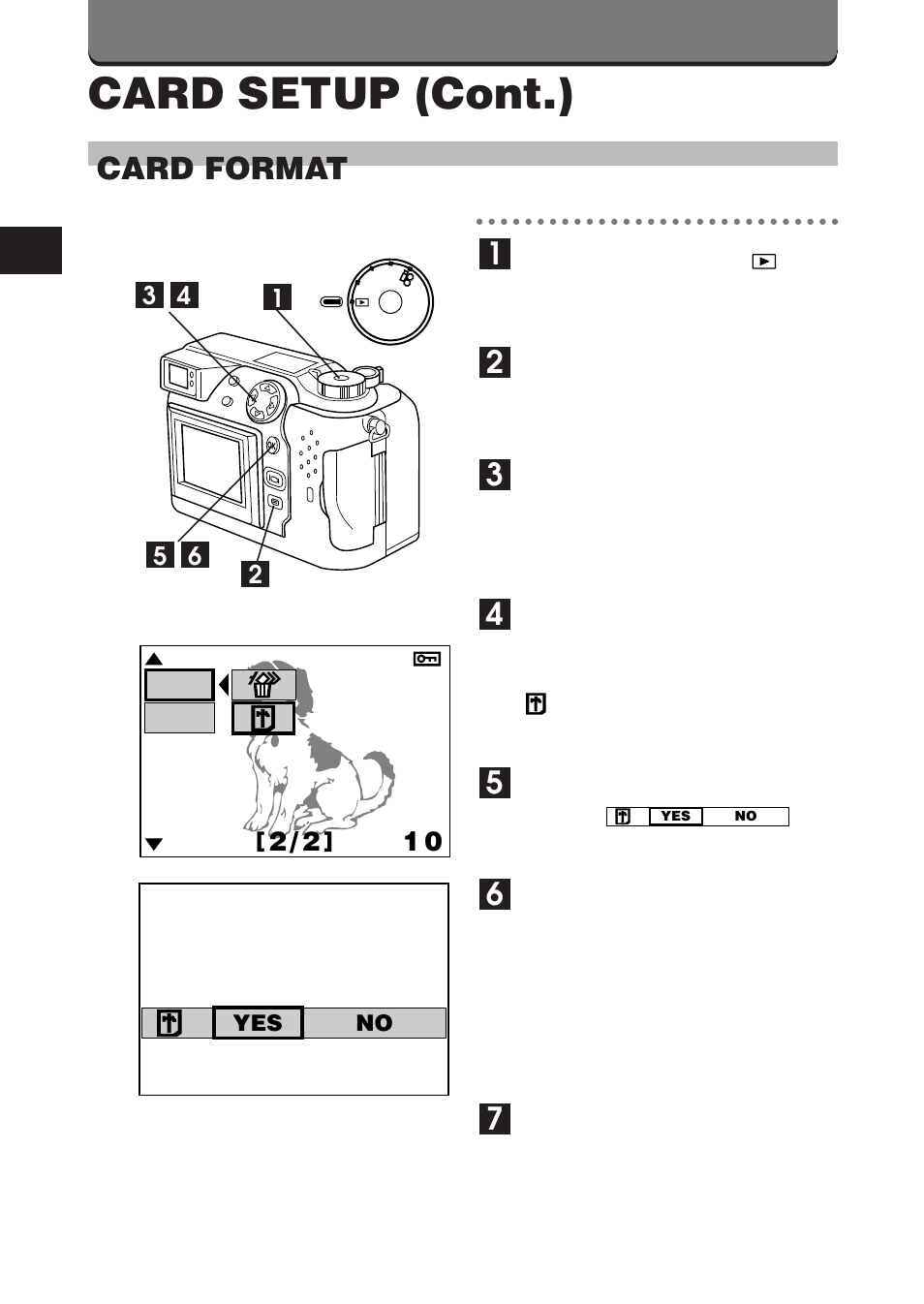 Card setup (cont.), Card format | Olympus C-3000 Zoom User Manual | Page 47 / 75