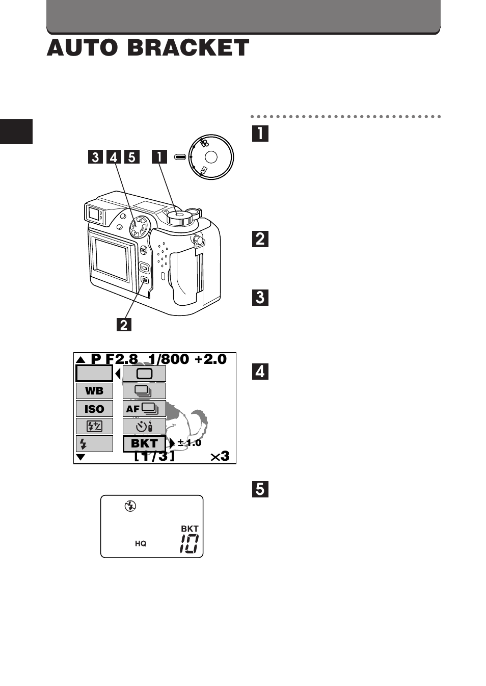 Auto bracket | Olympus C-3000 Zoom User Manual | Page 5 / 75