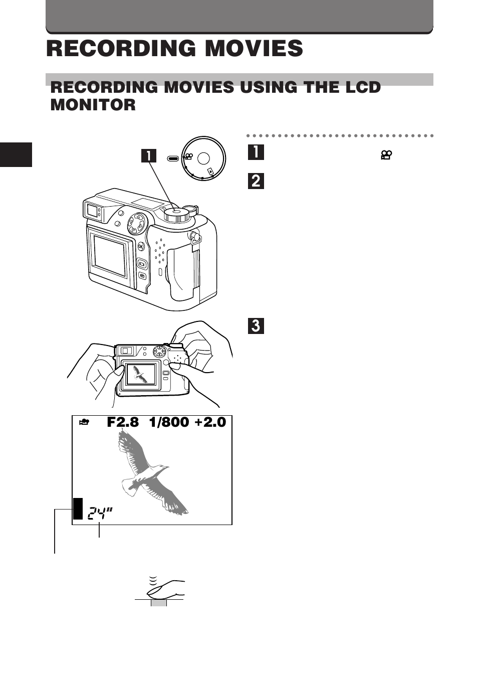 Recording movies, Recording movies using the lcd monitor | Olympus C-3000 Zoom User Manual | Page 53 / 75