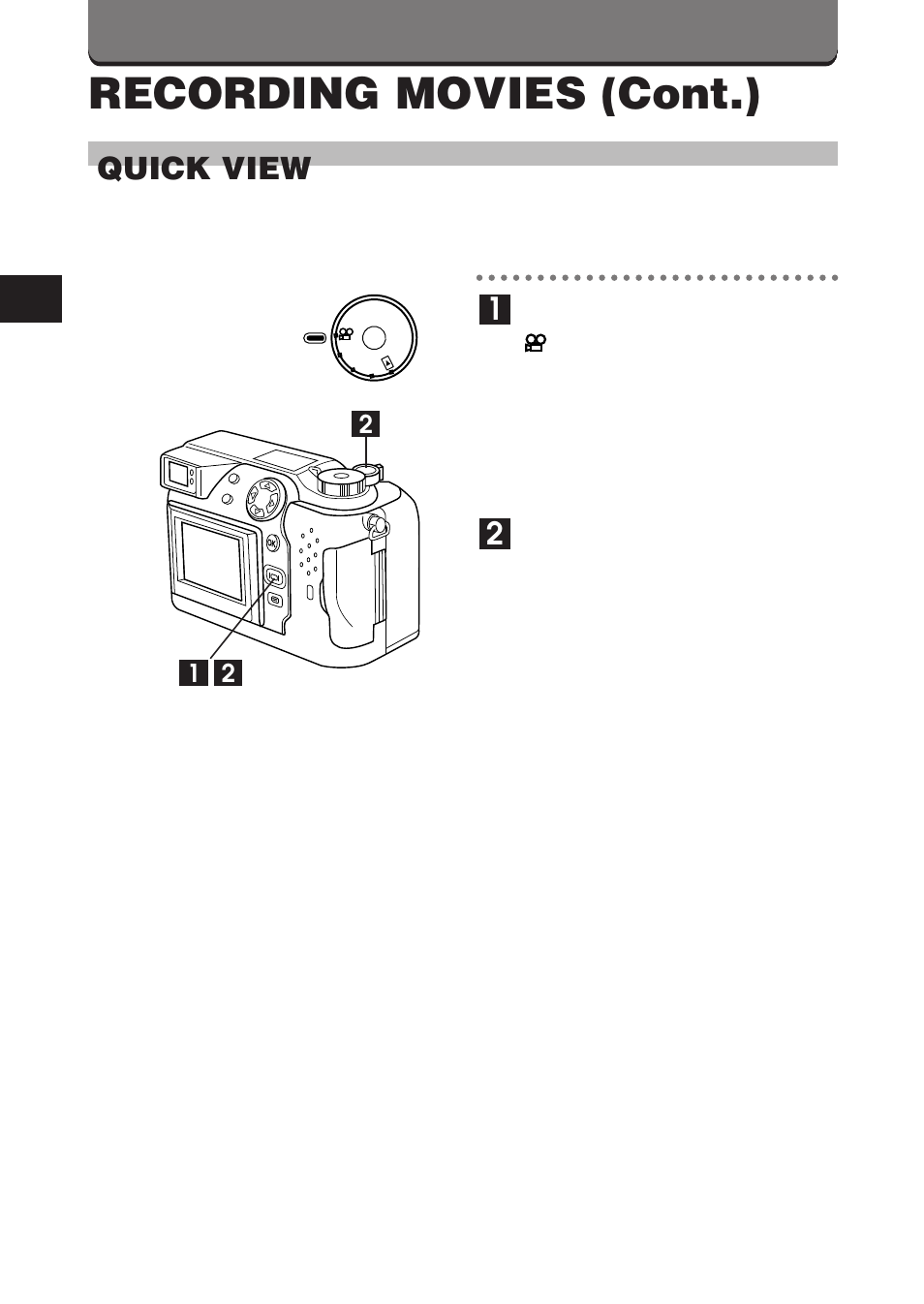 Recording movies (cont.), Quick view | Olympus C-3000 Zoom User Manual | Page 55 / 75