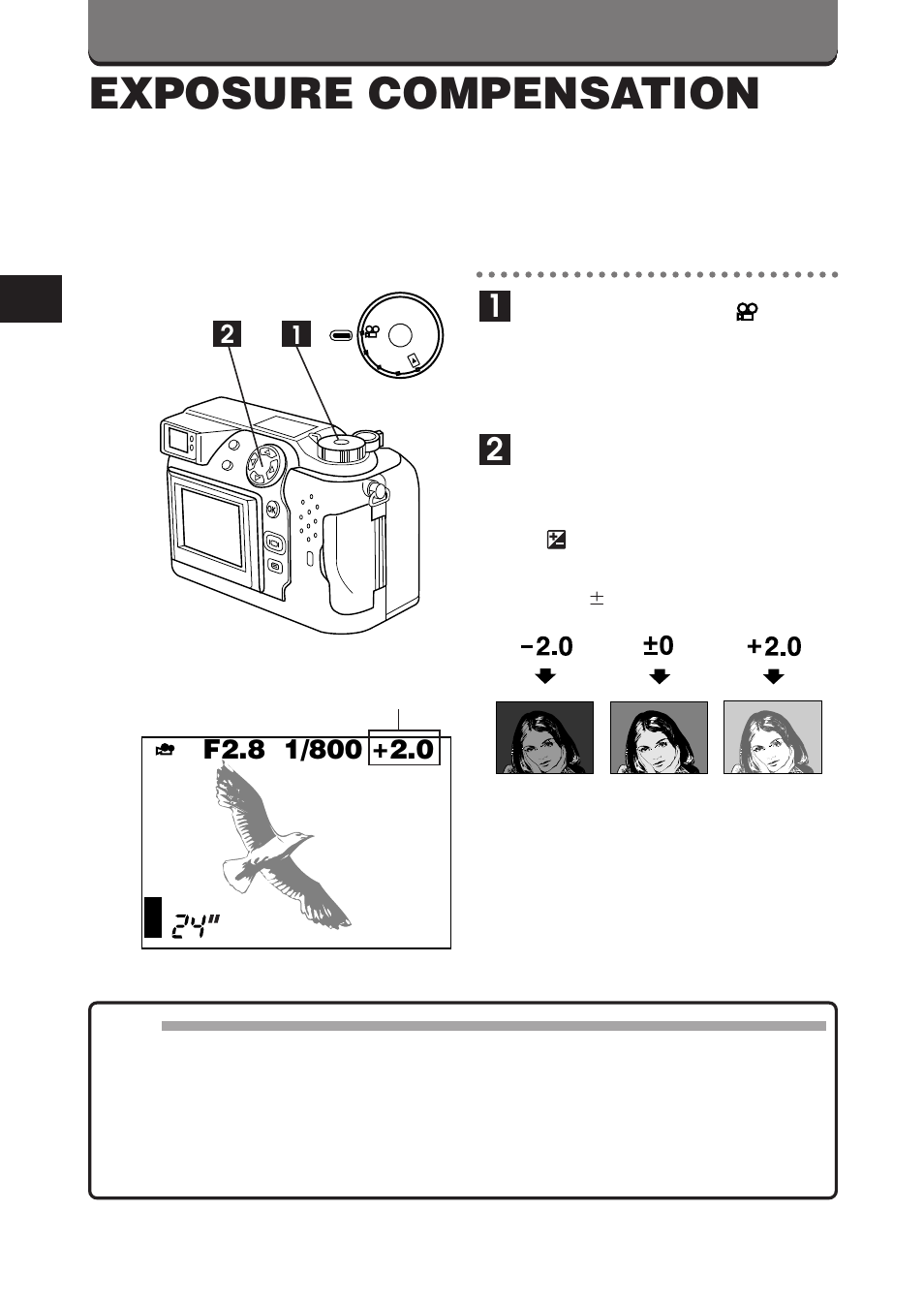 Exposure compensation | Olympus C-3000 Zoom User Manual | Page 59 / 75