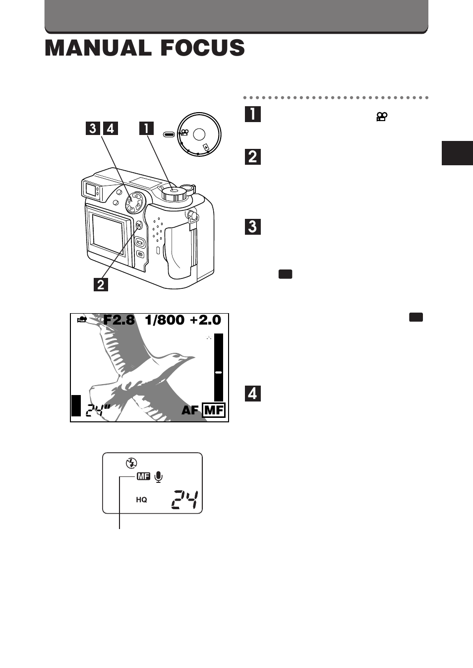 Manual focus, Af mf | Olympus C-3000 Zoom User Manual | Page 60 / 75