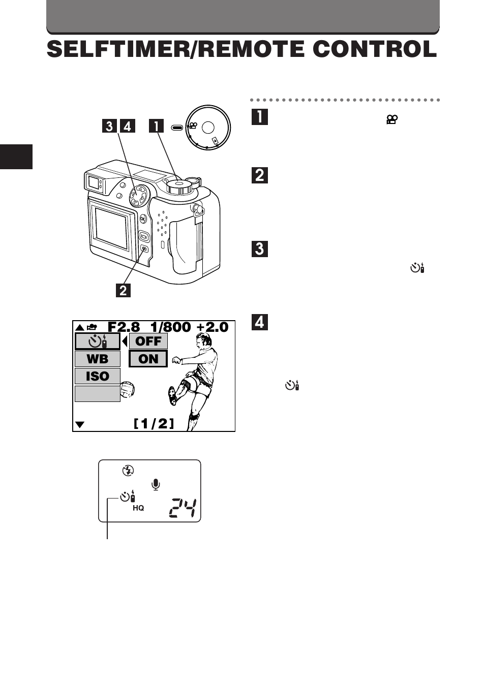 Selftimer/remote control, Off on, Wb iso | Olympus C-3000 Zoom User Manual | Page 63 / 75
