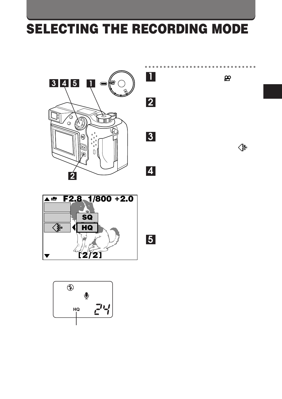 Selecting the recording mode | Olympus C-3000 Zoom User Manual | Page 74 / 75