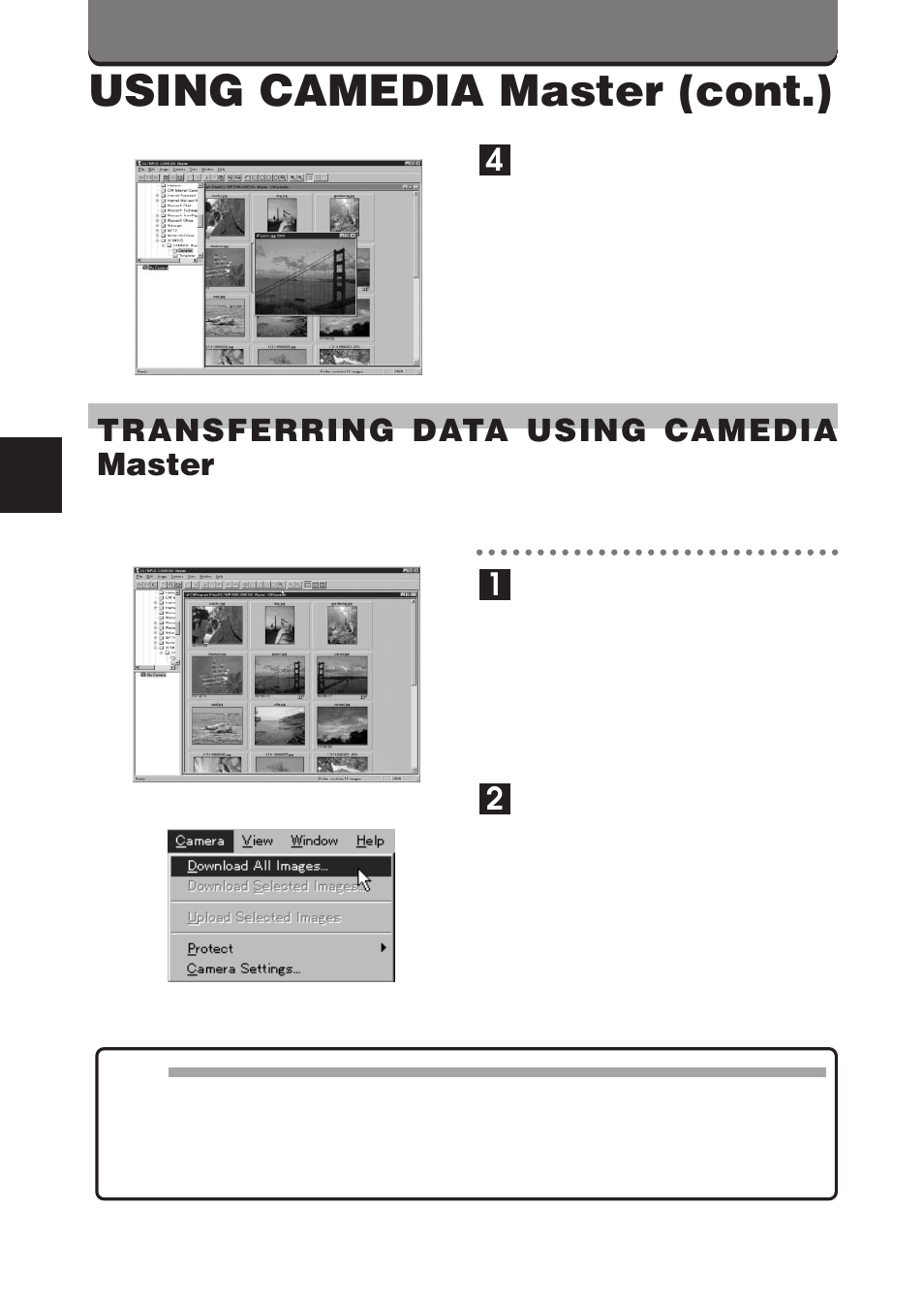 Using camedia master (cont.), 4transferring data using camedia master | Olympus D-460 Zoom User Manual | Page 116 / 138