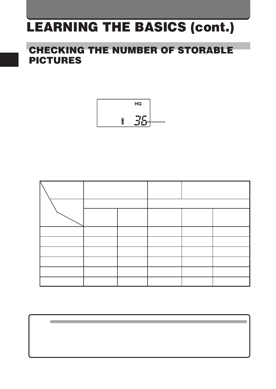 Learning the basics (cont.), 34 checking the number of storable pictures | Olympus D-460 Zoom User Manual | Page 34 / 138