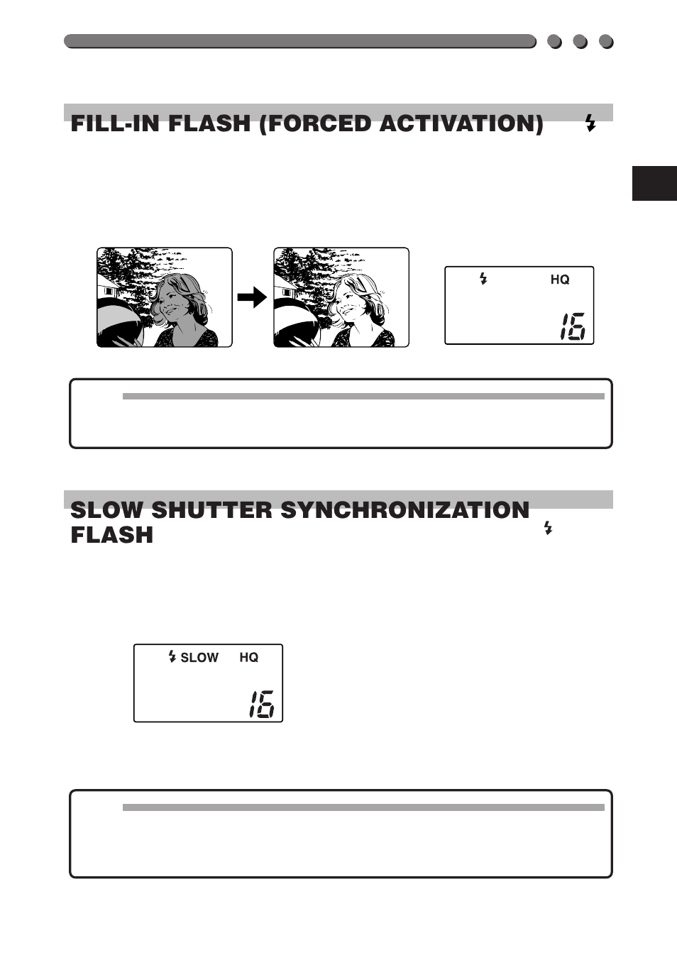 55 fill-in flash (forced activation), Slow shutter synchronization flash | Olympus D-460 Zoom User Manual | Page 55 / 138