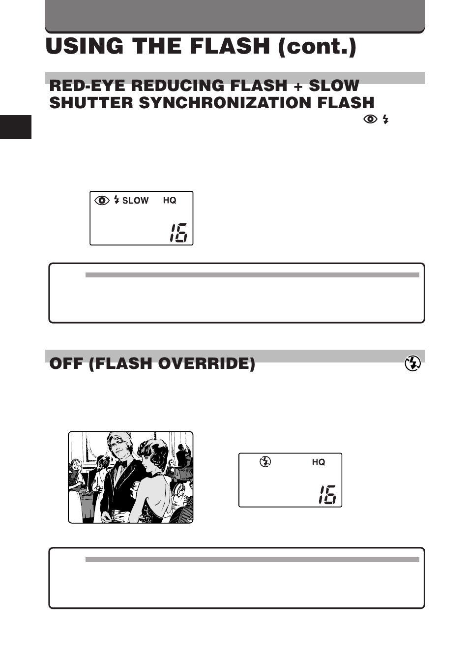 Using the flash (cont.), Off (flash override) | Olympus D-460 Zoom User Manual | Page 56 / 138