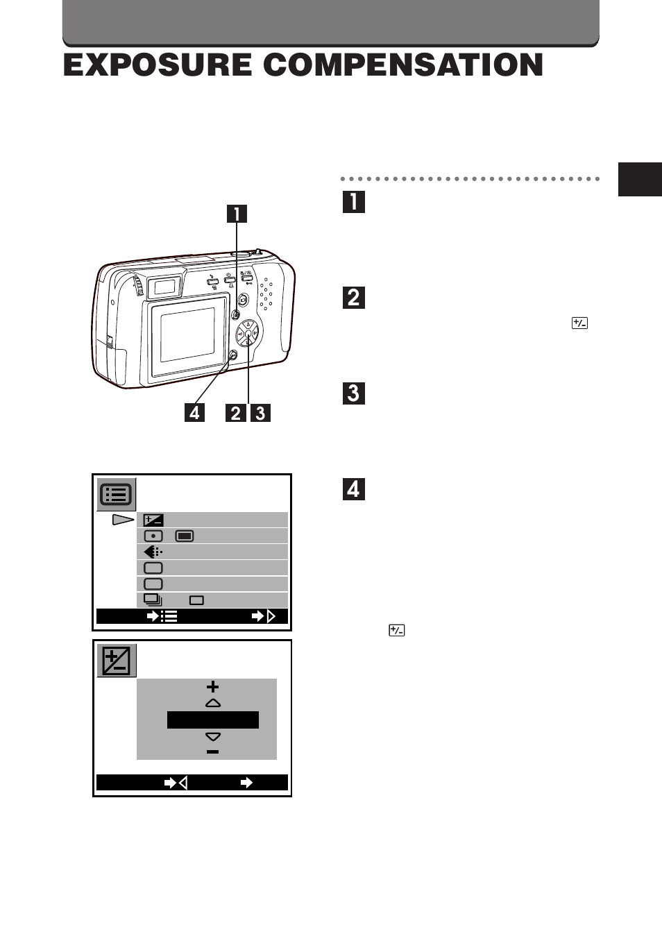 Exposure compensation | Olympus D-460 Zoom User Manual | Page 63 / 138