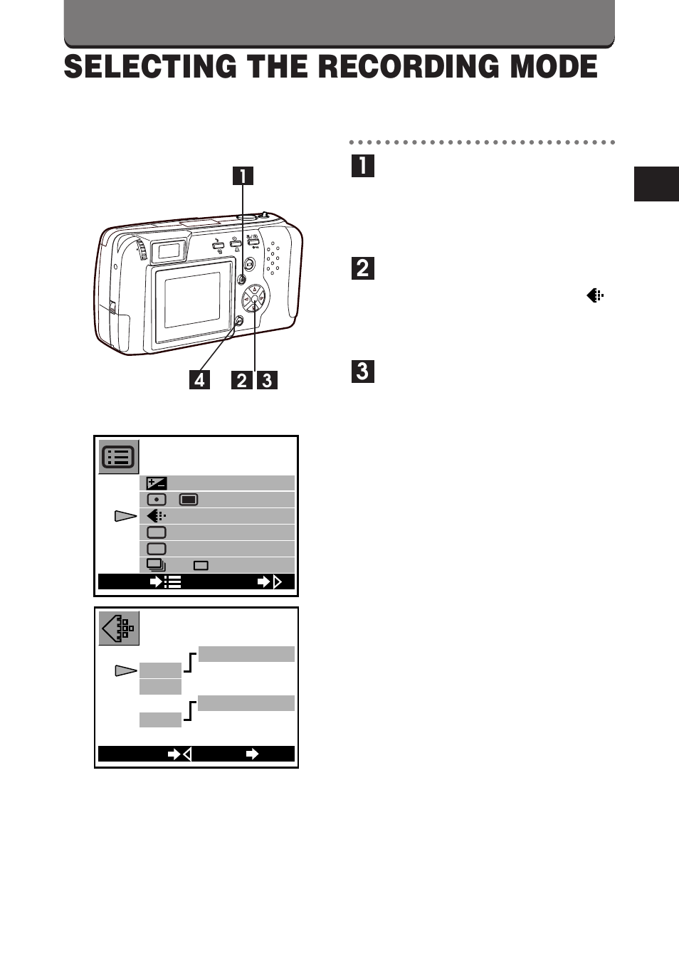 Selecting the recording mode | Olympus D-460 Zoom User Manual | Page 67 / 138