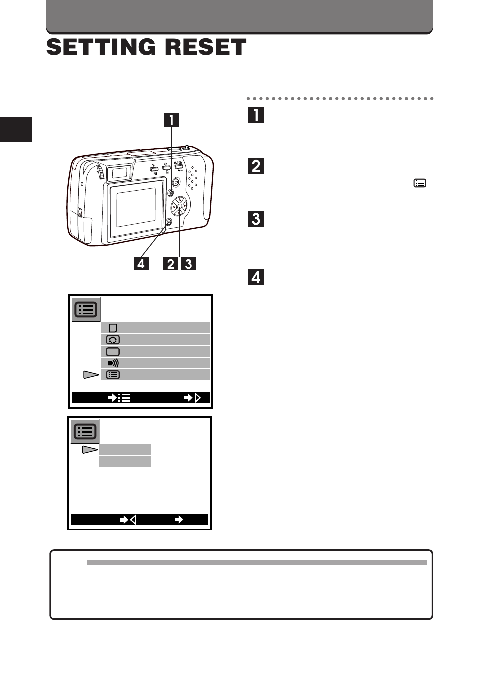 Setting reset | Olympus D-460 Zoom User Manual | Page 82 / 138