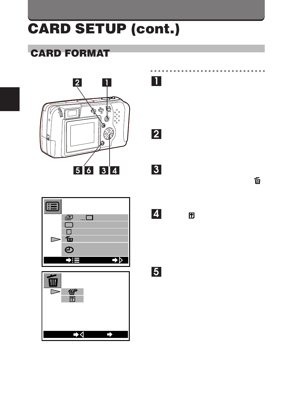 Card setup (cont.), Card format | Olympus D-460 Zoom User Manual | Page 96 / 138