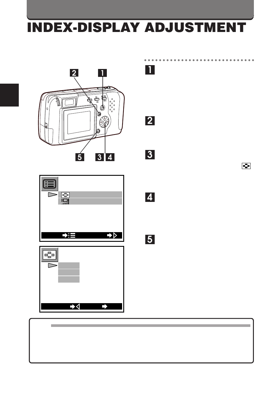 Index-display adjustment | Olympus D-460 Zoom User Manual | Page 98 / 138