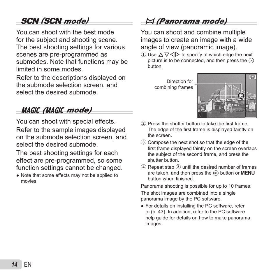 Mode), P( p mode), P(panorama mode) | 14 en | Olympus VR-370 User Manual | Page 14 / 78