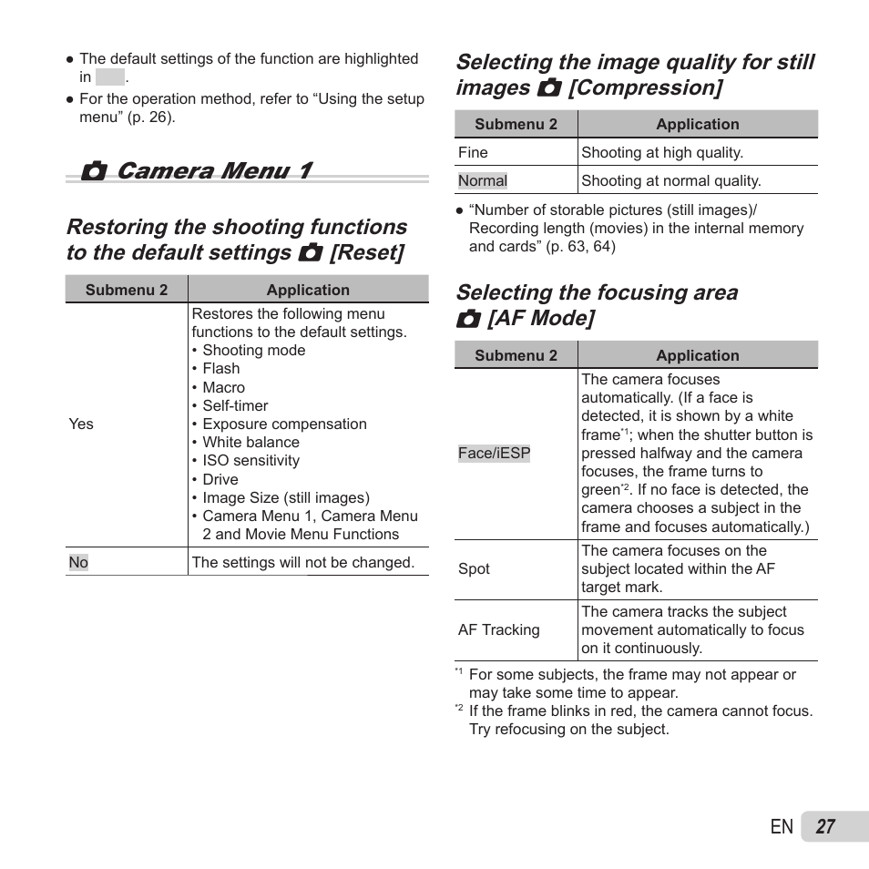 Zcamera menu 1, 27 en | Olympus VR-370 User Manual | Page 27 / 78