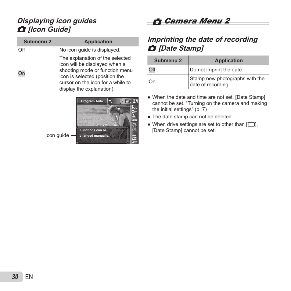 Zcamera menu 2, 30 en | Olympus VR-370 User Manual | Page 30 / 78