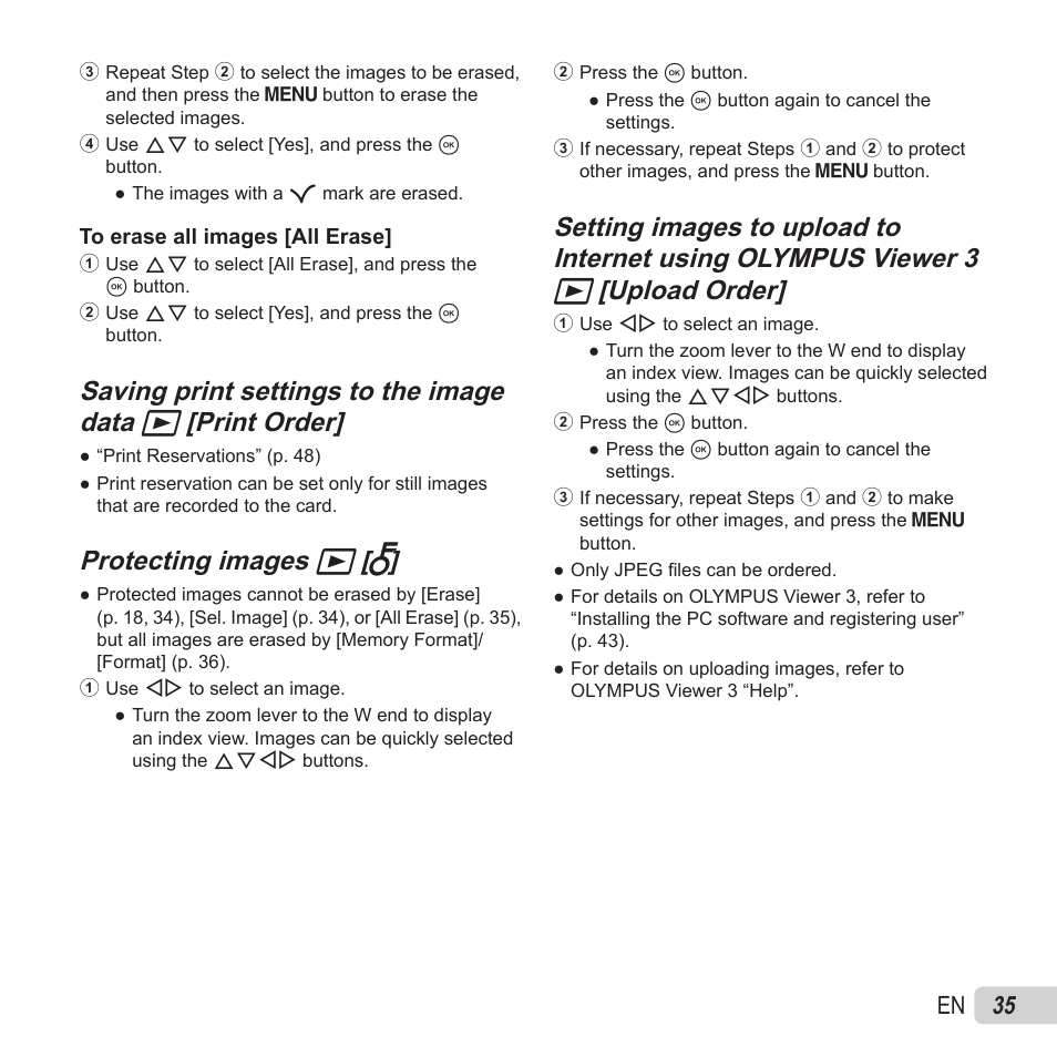 Protecting images, Protecting images q q [ [ r r, 35 en | Olympus VR-370 User Manual | Page 35 / 78